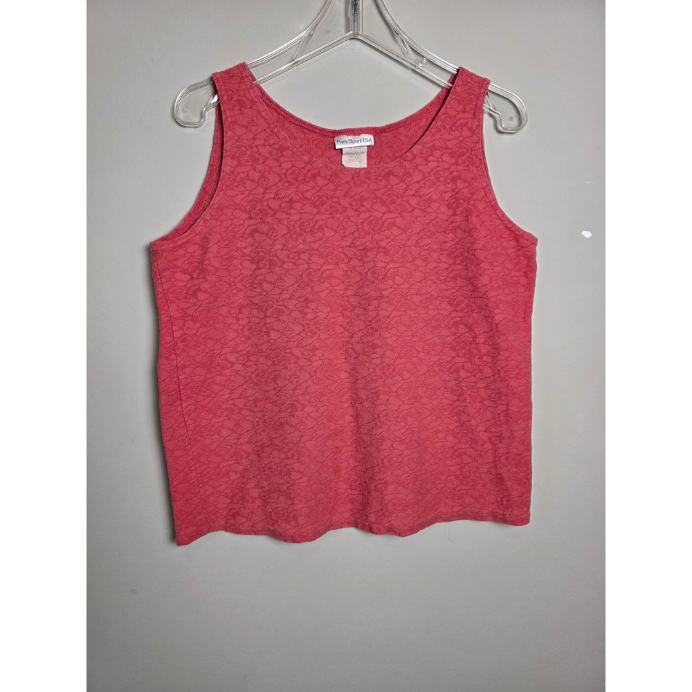 Paris Sport Club Womens Vtg Coral Pink Floral Lace Textured Tank Top Size‎ LG